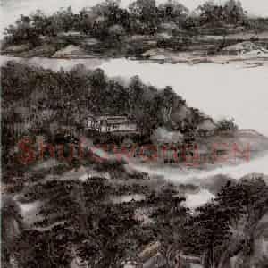 黄宾虹《江邨图》国画山水作品图片鉴赏