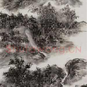 黄宾虹《拟范华原意》国画山水作品图片鉴赏