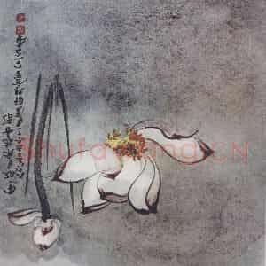 近现代 张大千《月下荷影》国画花鸟作品图片鉴赏