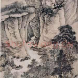 近现代 张大千《秋山林屋图》国画山水作品图片鉴赏