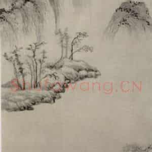元代 陆广《溪亭山色图轴》国画山水作品图片鉴赏