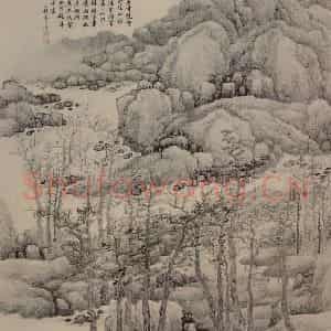 清代 龚贤《木叶丹黄图轴》国画山水作品图片鉴赏