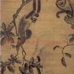元代 颜辉《画猿》国画花鸟作品图片鉴赏