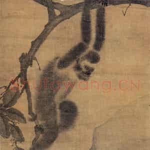 元代 颜辉《画猿》国画花鸟作品图片鉴赏