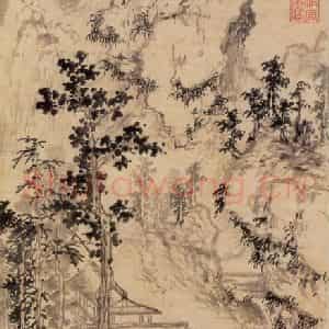 元代 赵原《溪亭秋色》国画山水作品图片鉴赏