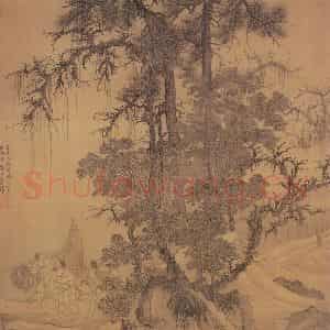 元代 唐棣《霜浦归渔图》国画山水作品图片鉴赏