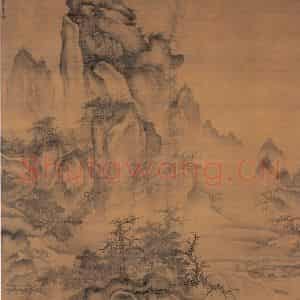 元代 唐棣《仿郭熙秋山行旅》国画山水作品图片鉴赏