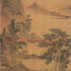 元代 盛懋《画松溪泛月》国画山水作品图片鉴赏