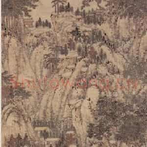 元代 马琬《秋山行旅》国画山水作品图片鉴赏