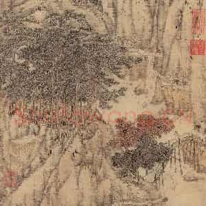 元代 马琬《秋山行旅》国画山水作品图片鉴赏