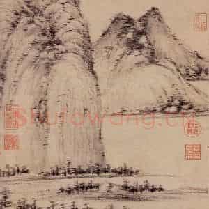 元代 倪瓒《江岸望山图》国画山水作品图片鉴赏
