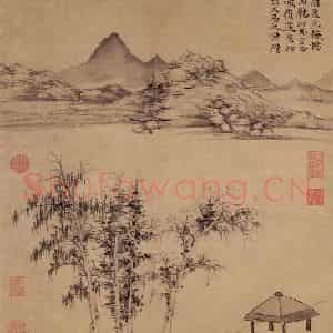 元代 倪瓒《枫落吴江图》国画山水作品图片鉴赏