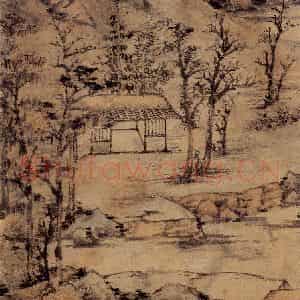 元代 倪瓒《雨后空林》国画山水作品图片鉴赏