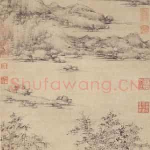 元代 倪瓒《江亭山色图》国画山水作品图片鉴赏
