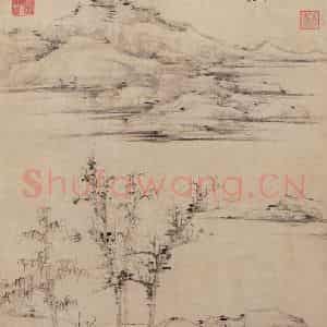 元代 倪瓒《江岸望山图》国画山水作品图片鉴赏