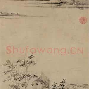 元代 倪瓒《紫芝山房图》国画山水作品图片鉴赏