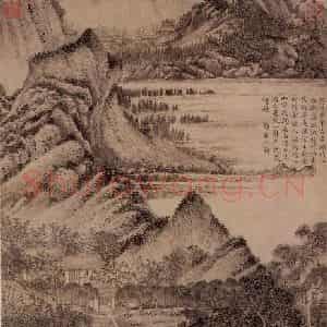 元代 王蒙《花溪渔隐》国画山水作品图片鉴赏