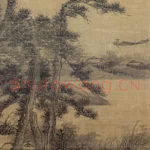元代 吴镇《秋江雨隐》国画山水作品图片鉴赏