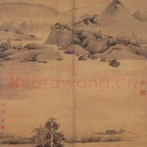 元代 吴镇《渔父图》国画山水作品图片鉴赏