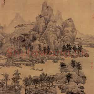 元代 吴镇《清江春晚》国画山水作品图片鉴赏