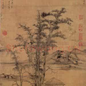 元代 倪瓒《松林亭子》国画山水作品图片鉴赏