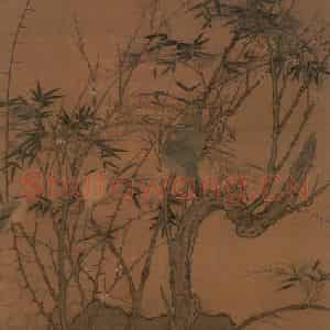 宋代 宋人《梅竹聚禽图》国画花鸟作品图片鉴赏