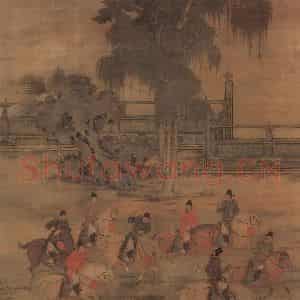 五代梁 赵岩《八逹春游》国画人物作品图片鉴赏