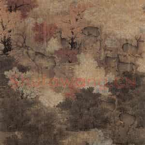 五代《秋林群鹿图》国画综合作品图片鉴赏