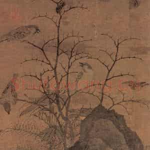 宋代 黄居采《山鹧棘雀图》国画花鸟作品图片鉴赏