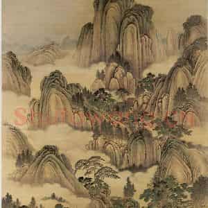 清代 唐岱《仿范宽画幅》国画山水作品图片鉴赏