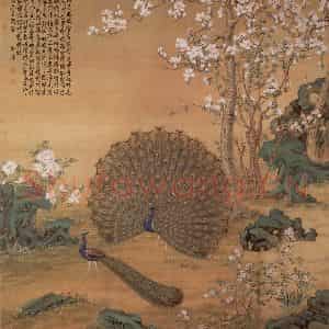 清代 郎世宁《画孔雀开屏》国画花鸟作品图片鉴赏