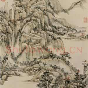 清代 王原祁《仿大痴虞山秋色》国画山水作品图片鉴赏