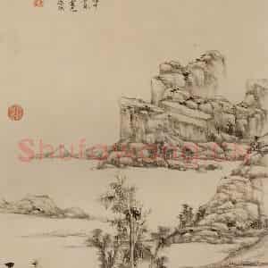清代 王原祁《仿倪瓒笔意》国画山水作品图片鉴赏