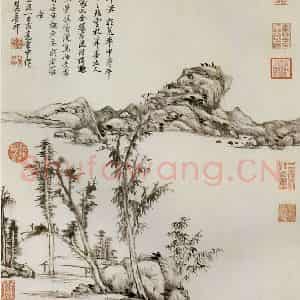清代 王原祁《仿倪瓒山水》国画山水作品图片鉴赏
