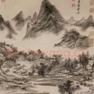 清代 王原祁《仿米芾云山图》国画山水作品图片鉴赏