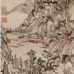 清代 王原祁《仿吴镇山水》国画山水作品图片鉴赏