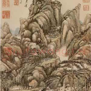 清代 王原祁《仿王蒙山水》国画山水作品图片鉴赏