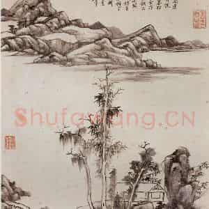清代 王原祁《仿倪瓒山水》国画山水作品图片鉴赏