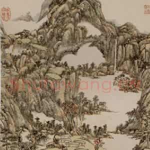清代 王原祁《仿黄公望秋山》国画山水作品图片鉴赏