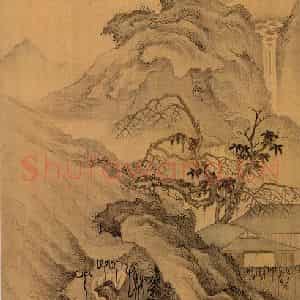 清代 沈颢《画悬崖垂瀑》国画山水作品图片鉴赏