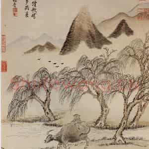 清代 杨晋《画柳塘春牧》国画山水作品图片鉴赏