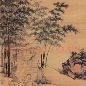 明代 沈周《芝鹤图》国画山水作品图片鉴赏