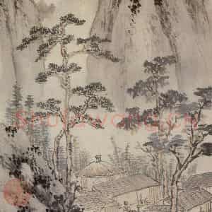 明代 沈周《夜坐图》国画山水作品图片鉴赏