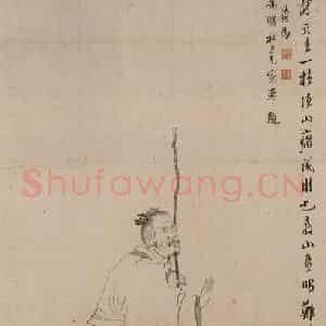 明代 陈洪绶《倚仗间吟图》国画人物作品图片鉴赏