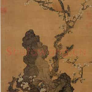 明代 陈洪绶《画梅花山鸟》国画花鸟作品图片鉴赏