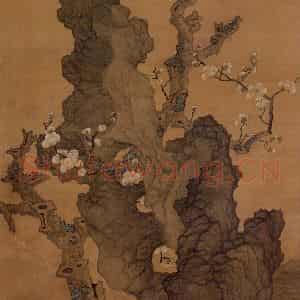 明代 陈洪绶《画梅花山鸟》国画花鸟作品图片鉴赏