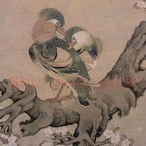 明代 吴彬《文杏双禽图》国画花鸟作品图片鉴赏