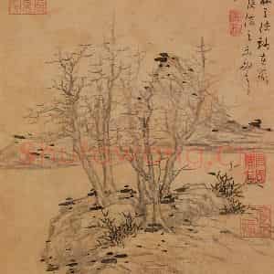 明代 蓝瑛《仿古山水》国画山水作品图片鉴赏
