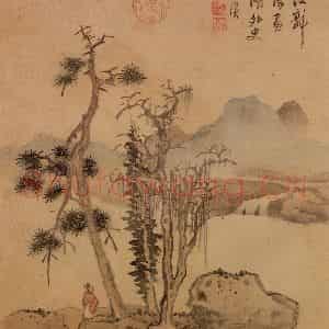 明代 蓝瑛《仿古山水》国画山水作品图片鉴赏