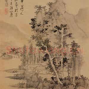明代 蓝瑛《仿古山水》国画山水作品图片鉴赏